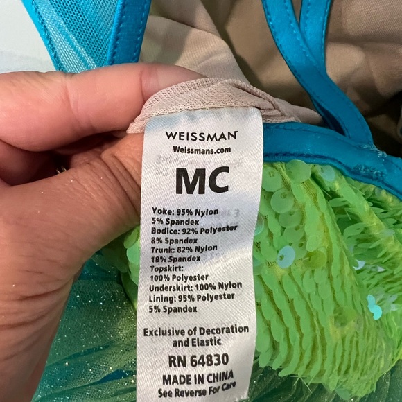 Weissman tap jazz dance costume, lime green and teal, tutu performance, size MC - Picture 7 of 8